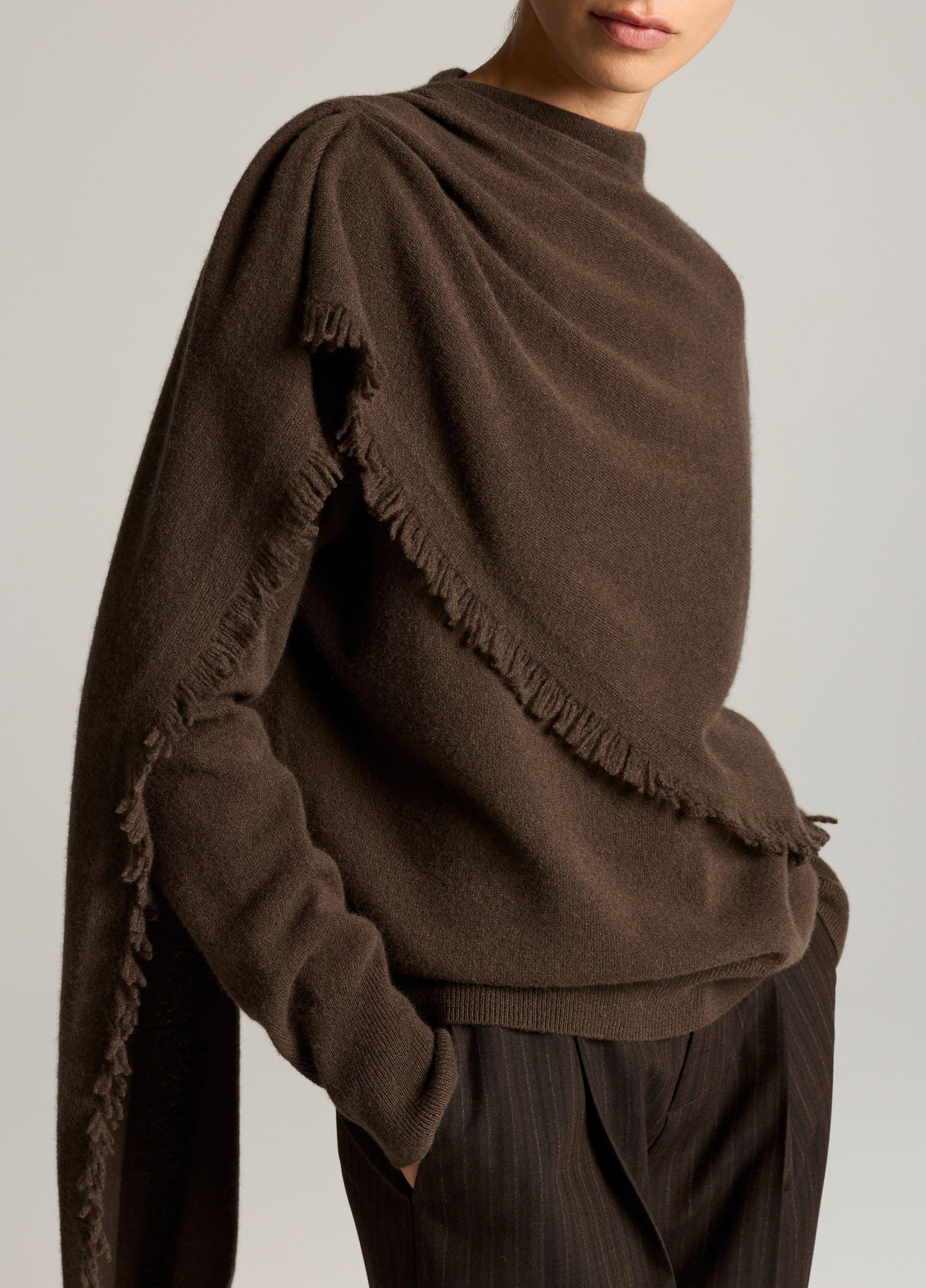 Fringed Draped-Shawl Wool-Cashmere Sweater image number 1