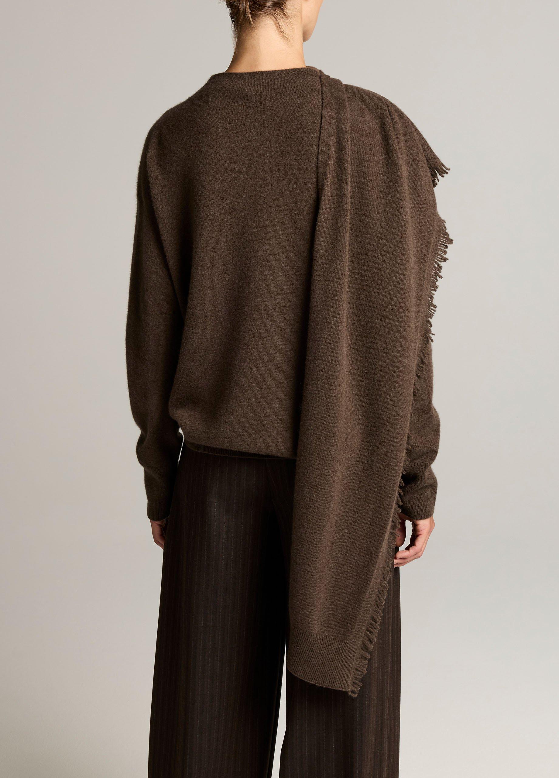 Fringed Draped-Shawl Wool-Cashmere Sweater image number 2