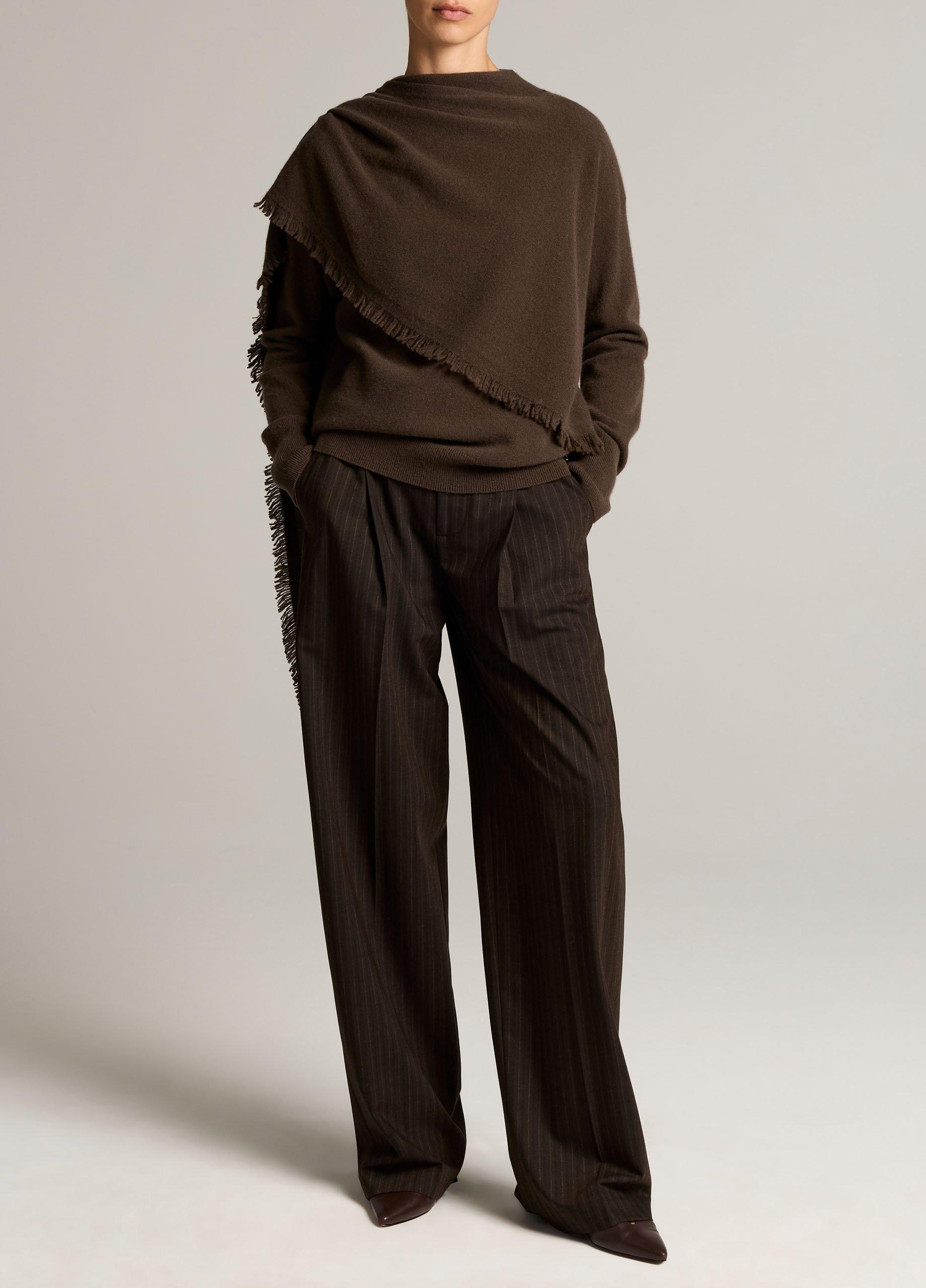Fringed Draped-Shawl Wool-Cashmere Sweater image number 3