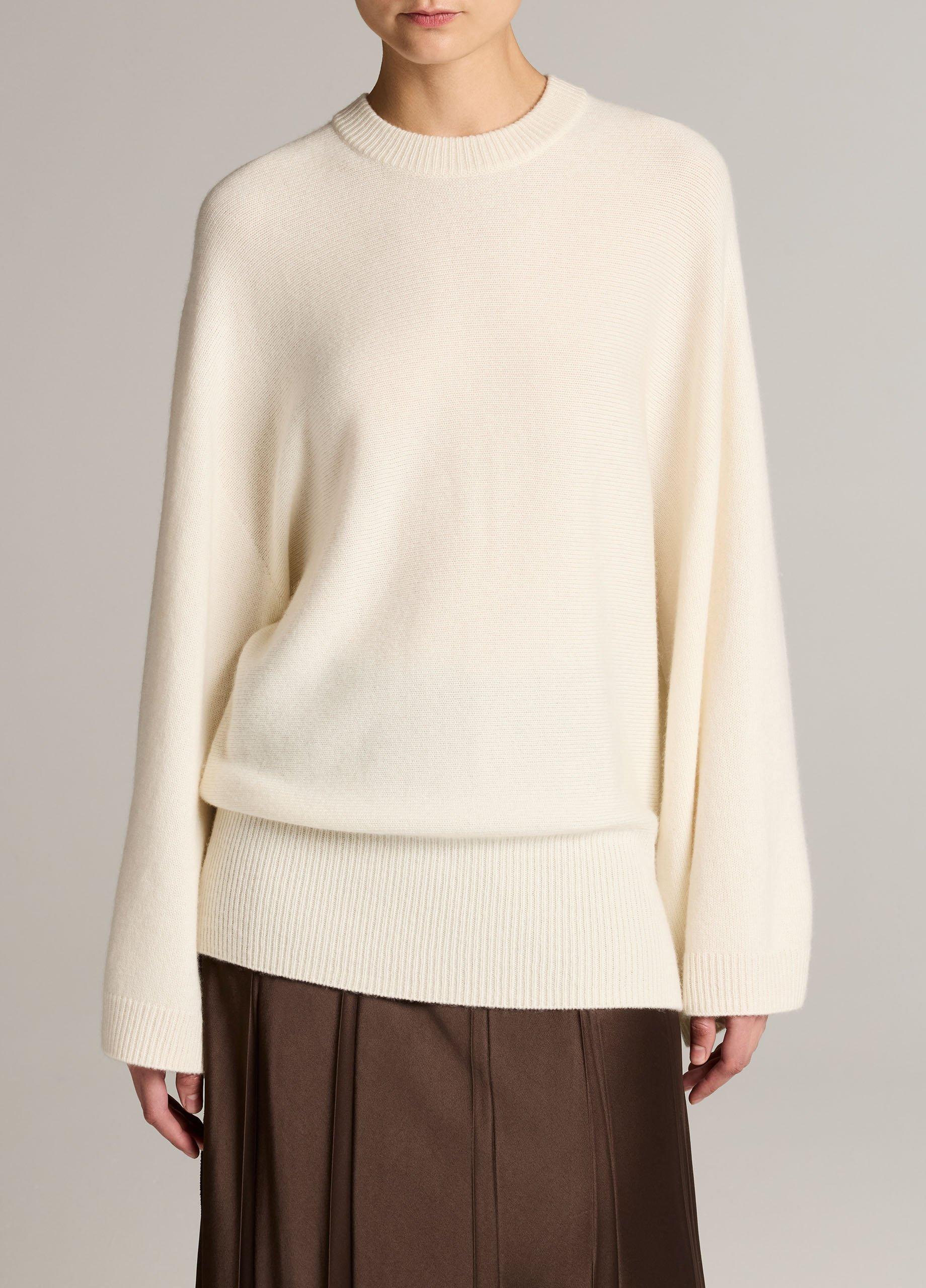 Wool-Cashmere Wide-Sleeve Crew Neck Sweater image number 0