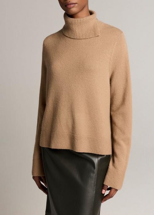 Wool-Cashmere Side-Slit Turtleneck Sweater