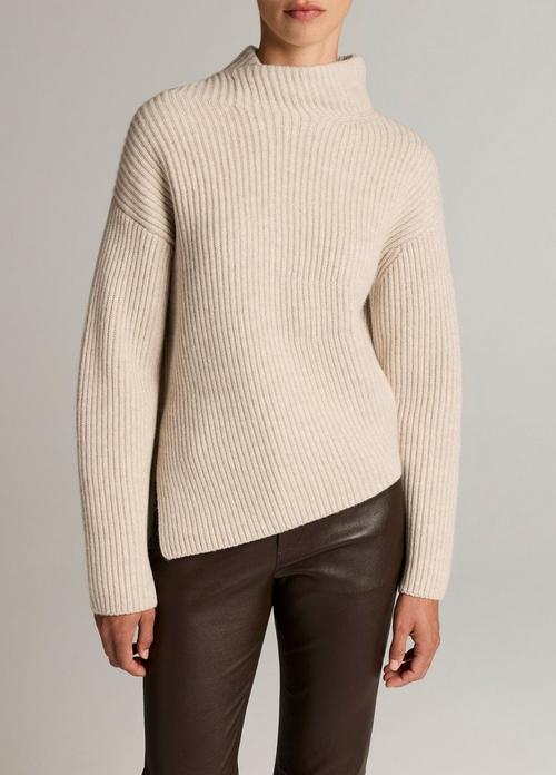 Ribbed Wool-Cashmere Scarf Funnel-Neck Sweater