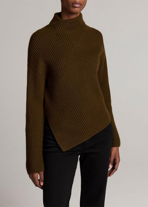 Ribbed Wool-Cashmere Scarf Funnel-Neck Sweater