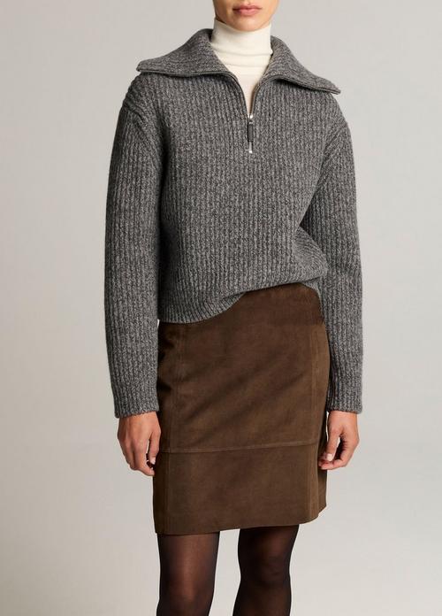 Wool-Cashmere Sailor-Collar Quarter-Zip Sweater