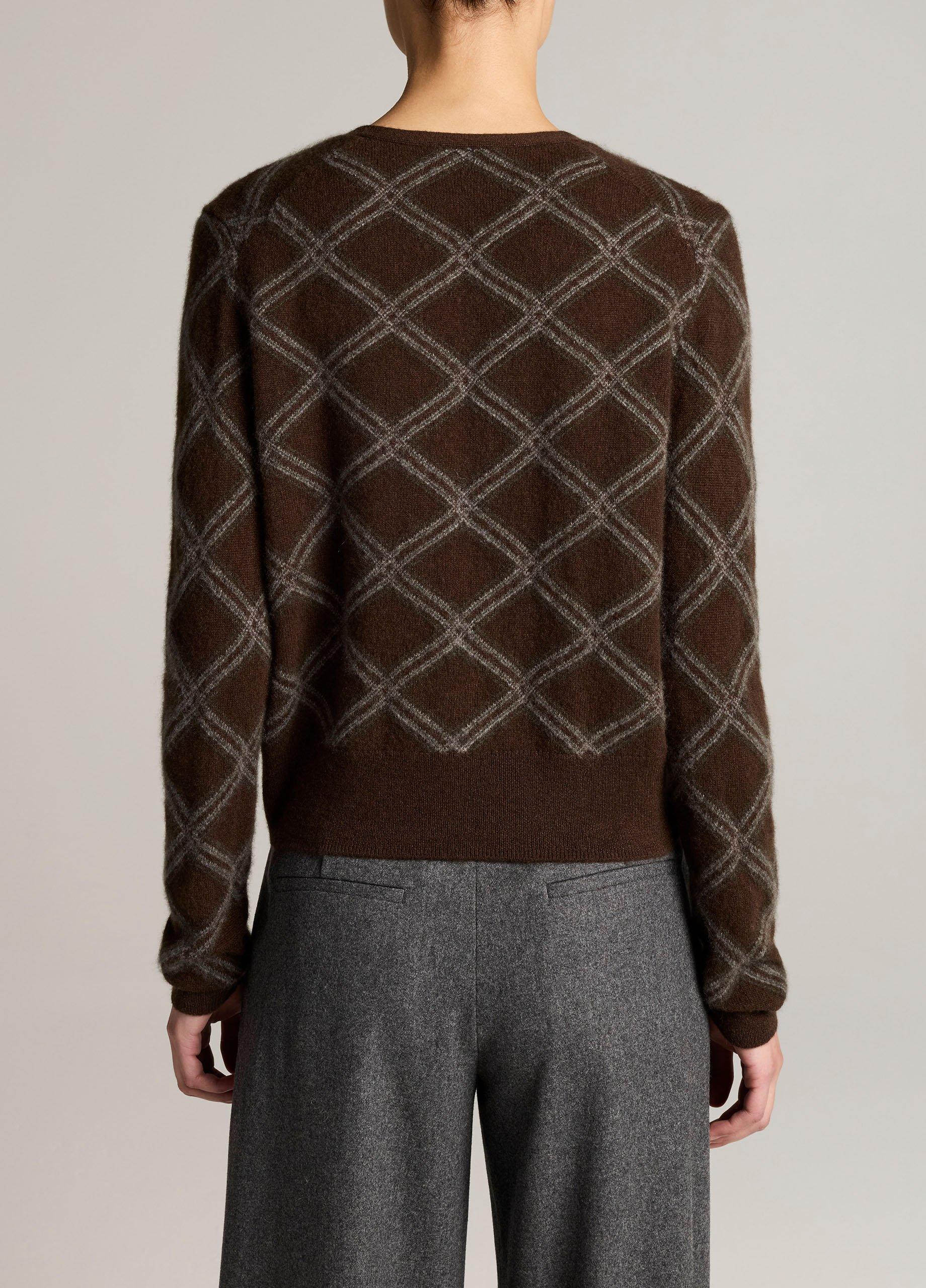 Diamond Plaid Cashmere V-Neck Cardigan image number 2