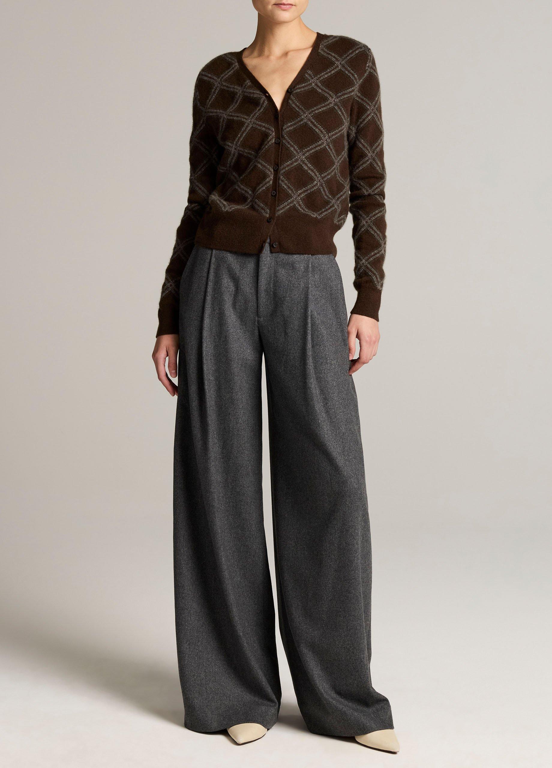 Diamond Plaid Cashmere V-Neck Cardigan image number 3