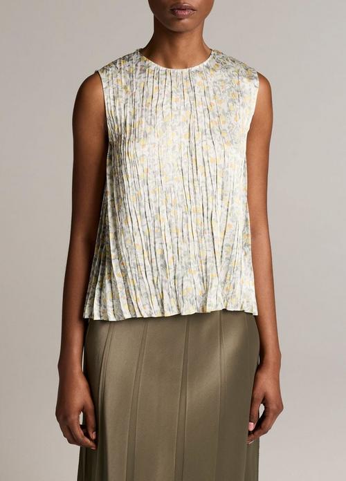 Citrine Bloom Pleated Satin Top