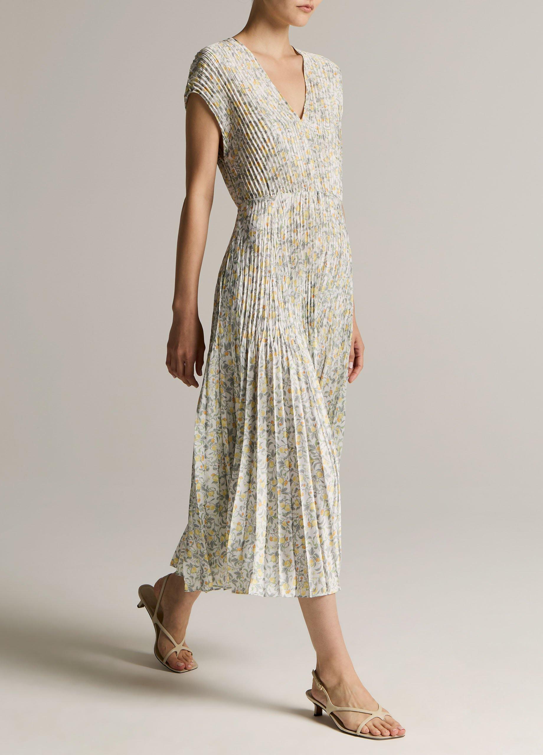 Citrine Bloom Pleated Satin Dress image number 1