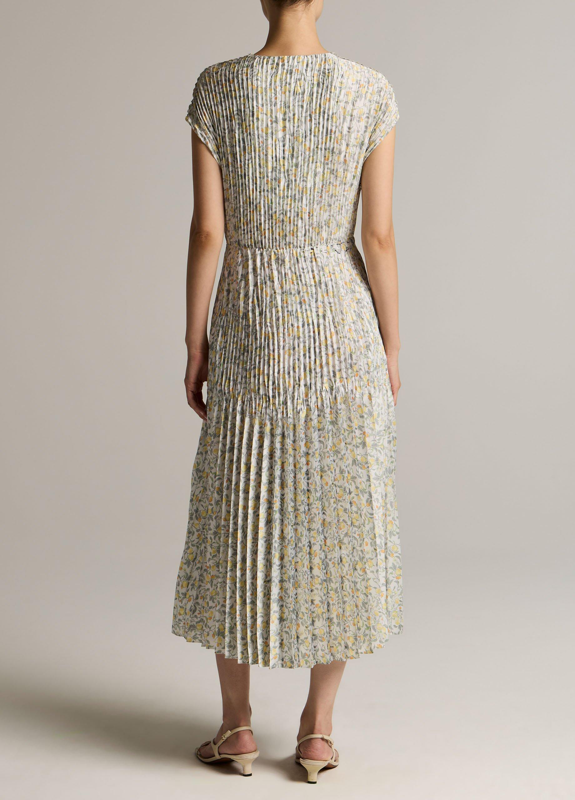 Citrine Bloom Pleated Satin Dress image number 2