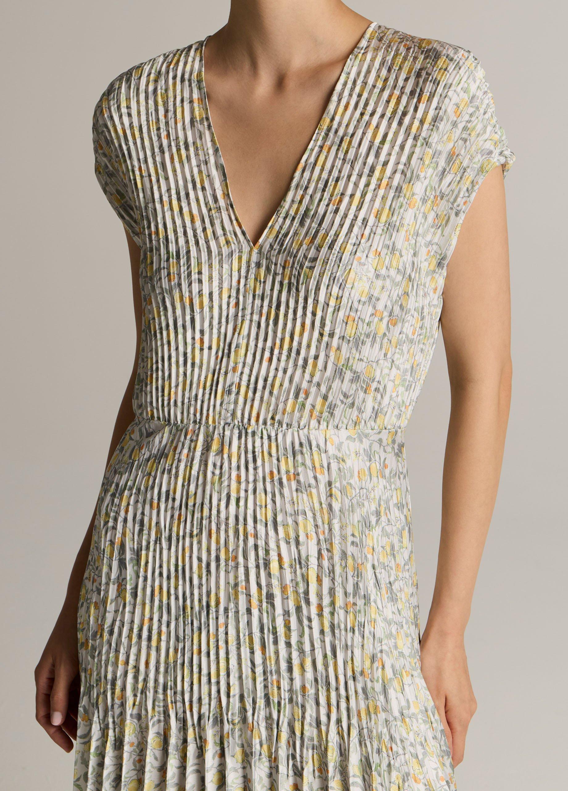 Citrine Bloom Pleated Satin Dress image number 3