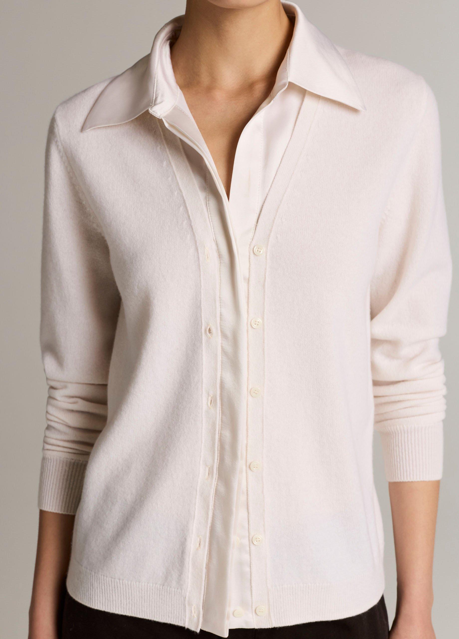 Satin-Trimmed Cashmere Collared Cardigan image number 1