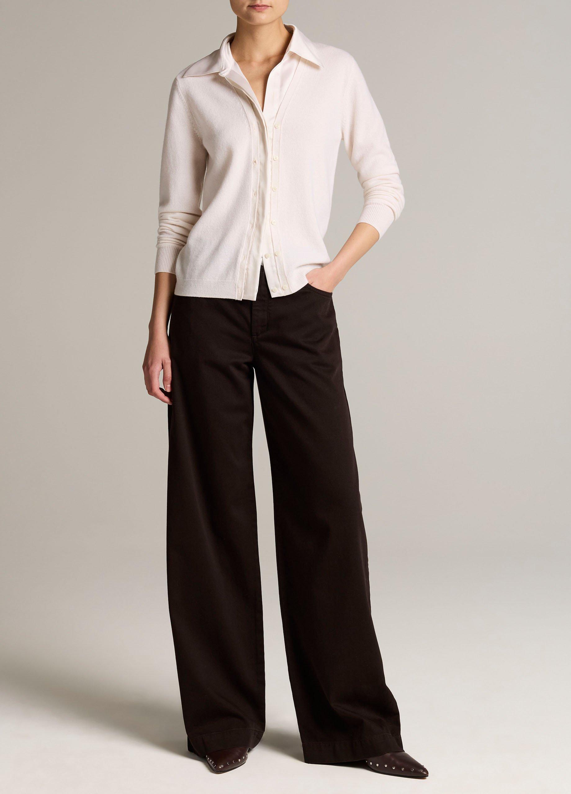 Satin-Trimmed Cashmere Collared Cardigan image number 3