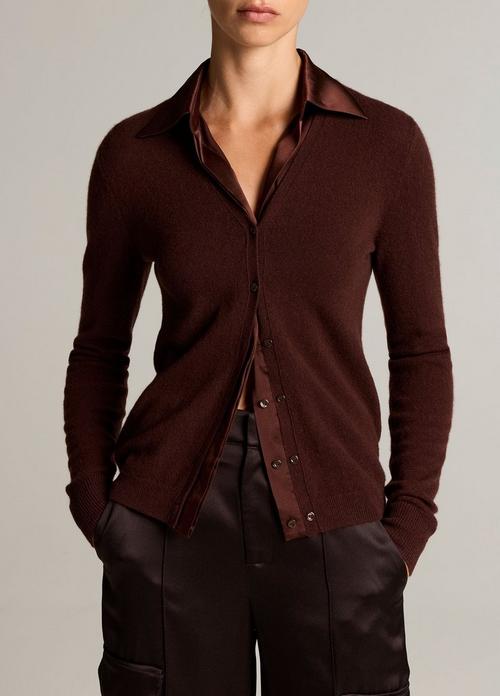 Satin-Trimmed Cashmere Collared Cardigan