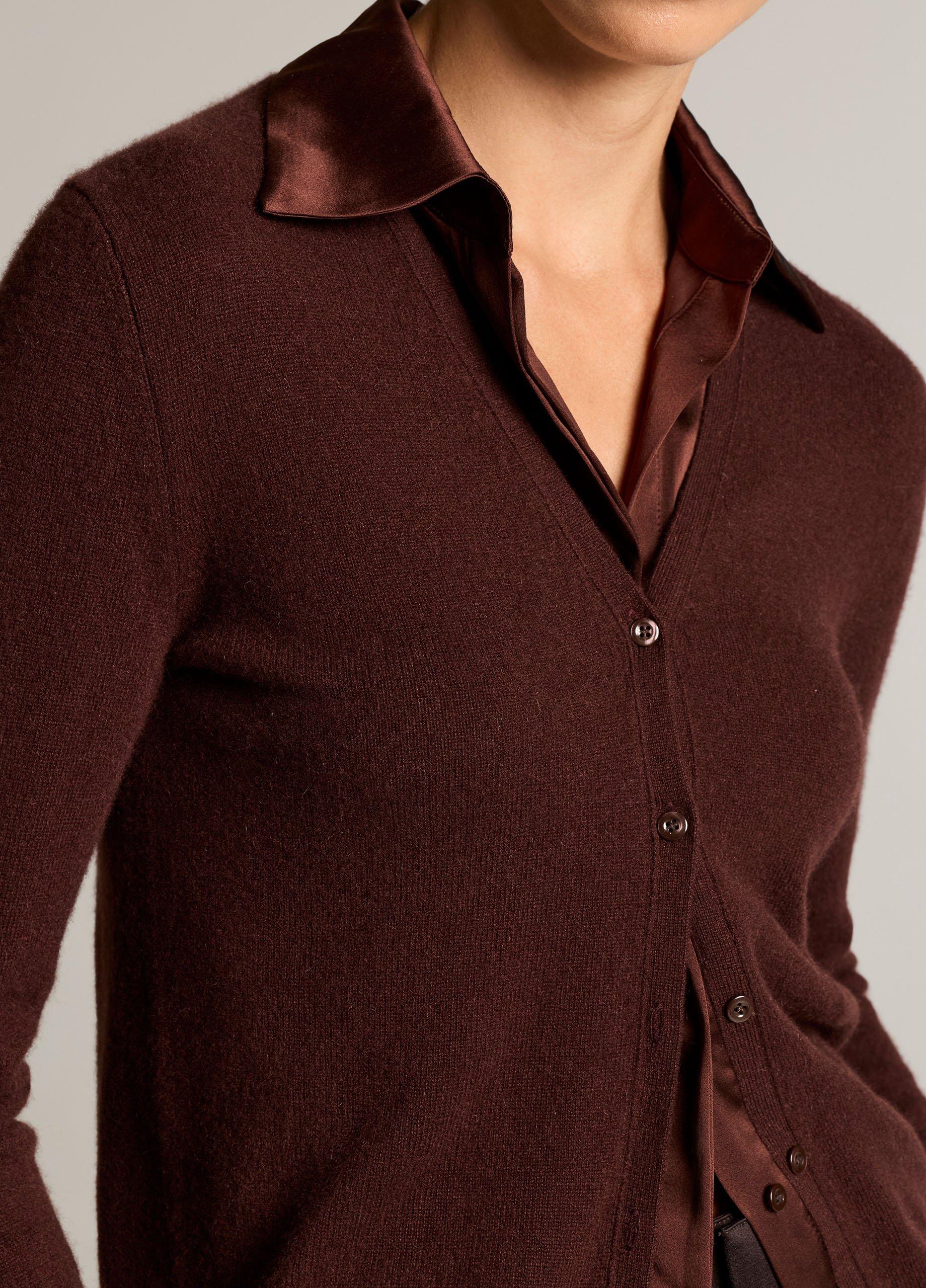 Satin-Trimmed Cashmere Collared Cardigan image number 1