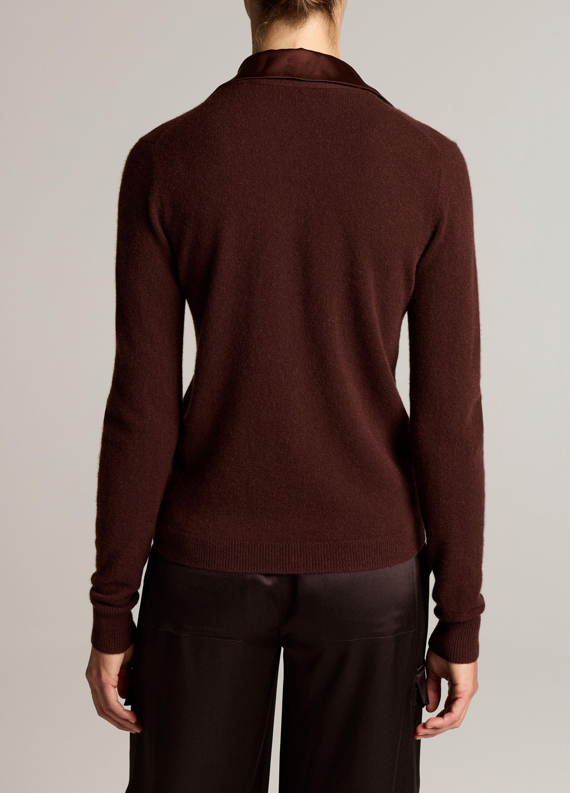 Satin-Trimmed Cashmere Collared Cardigan image number 2