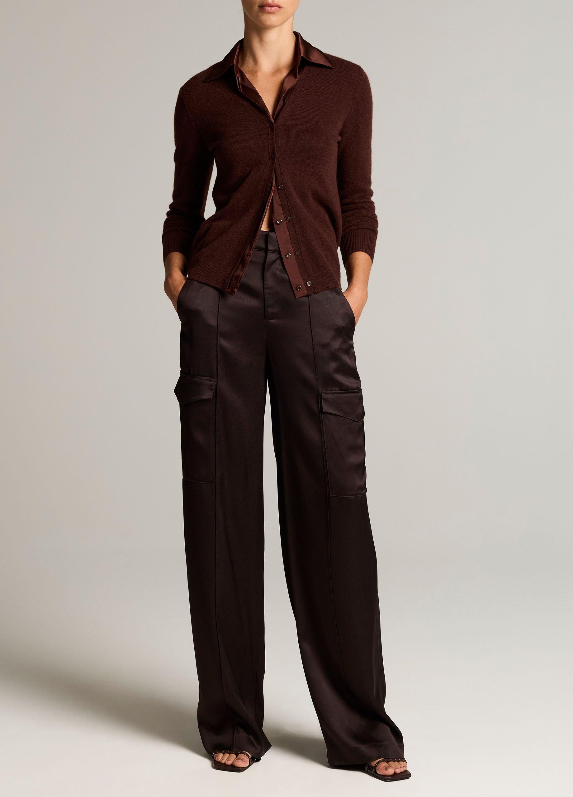 Satin-Trimmed Cashmere Collared Cardigan image number 3