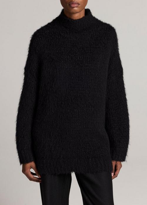 Brushed Wool-Cotton Oversized Mock-Neck Sweater
