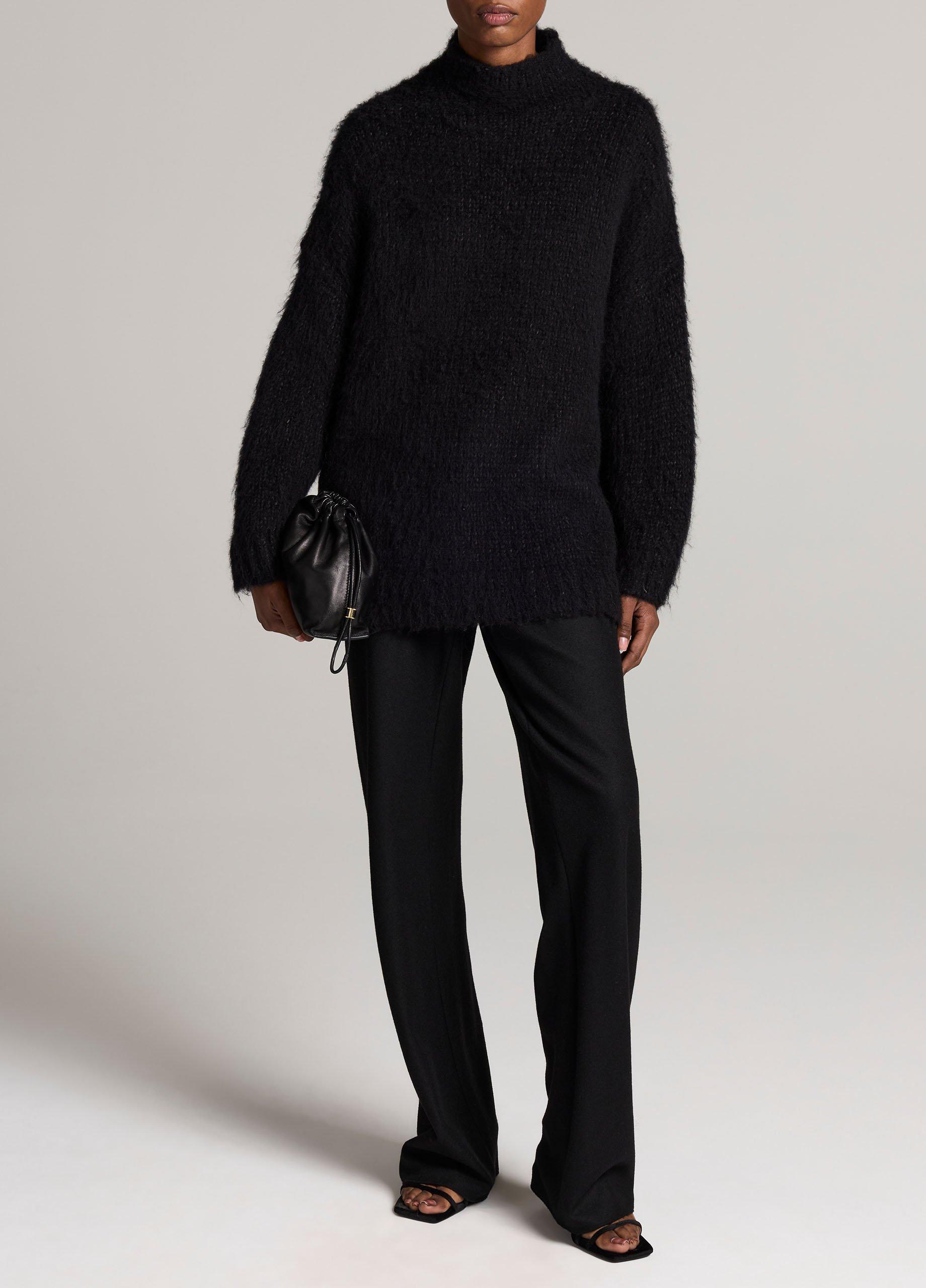 Brushed Wool-Cotton Oversized Mock-Neck Sweater image number 3