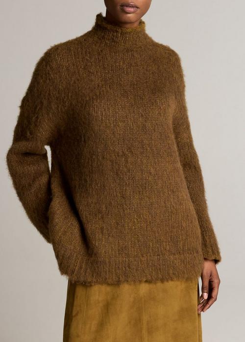 Brushed Wool-Cotton Oversized Mock-Neck Sweater