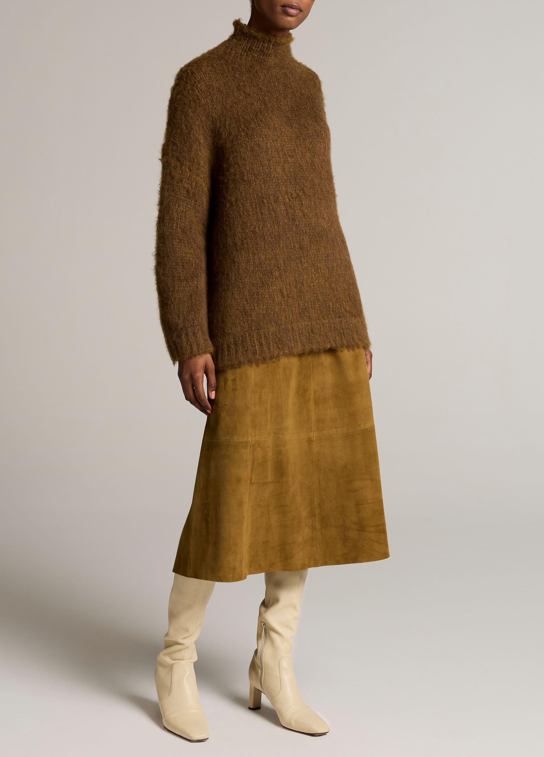 Brushed Wool-Cotton Oversized Mock-Neck Sweater image number 3