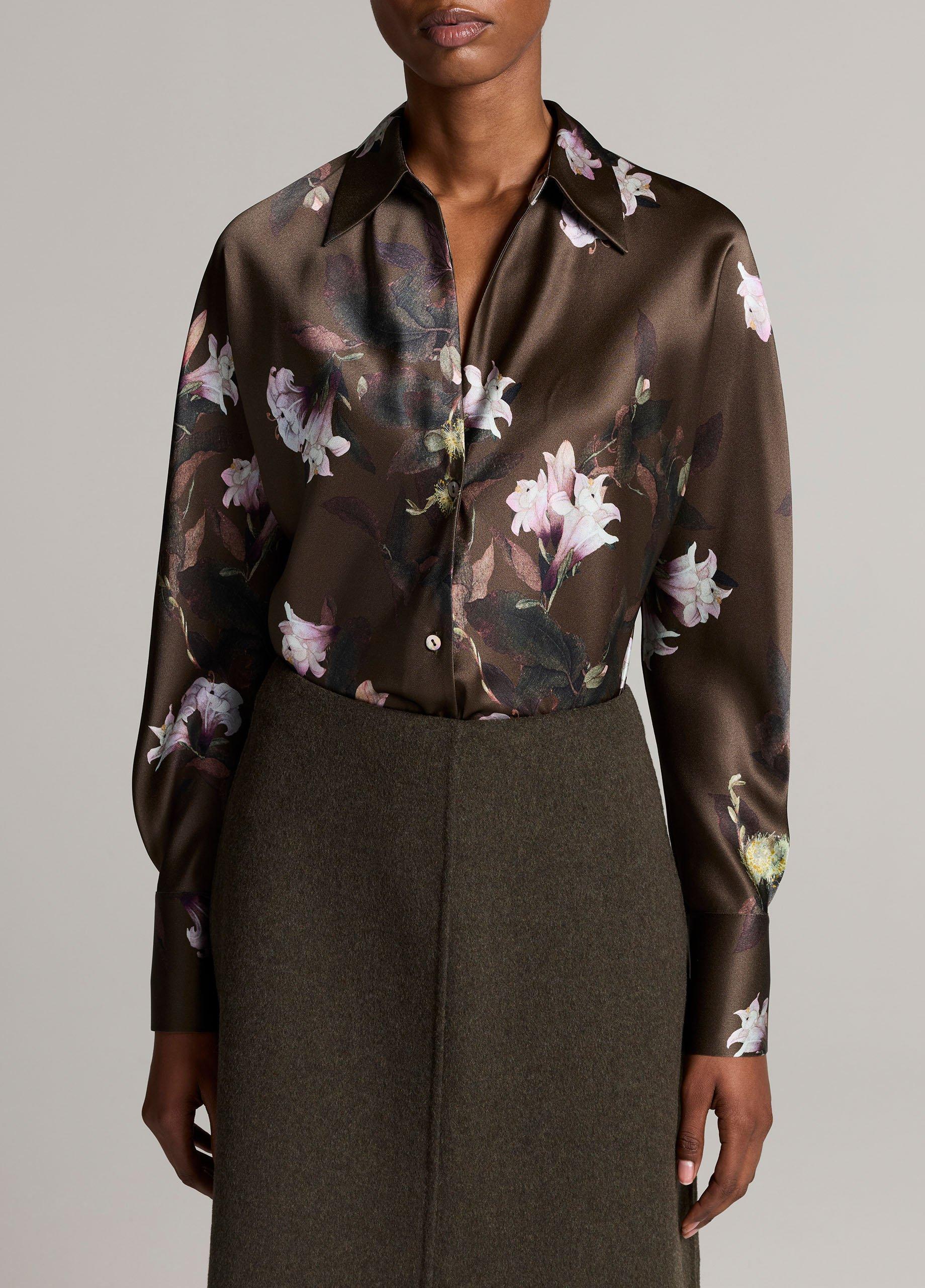 Lily Vine Silk Bias Long-Sleeve Blouse image number 0