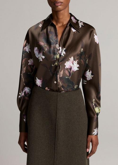 Lily Vine Silk Bias Long-Sleeve Blouse