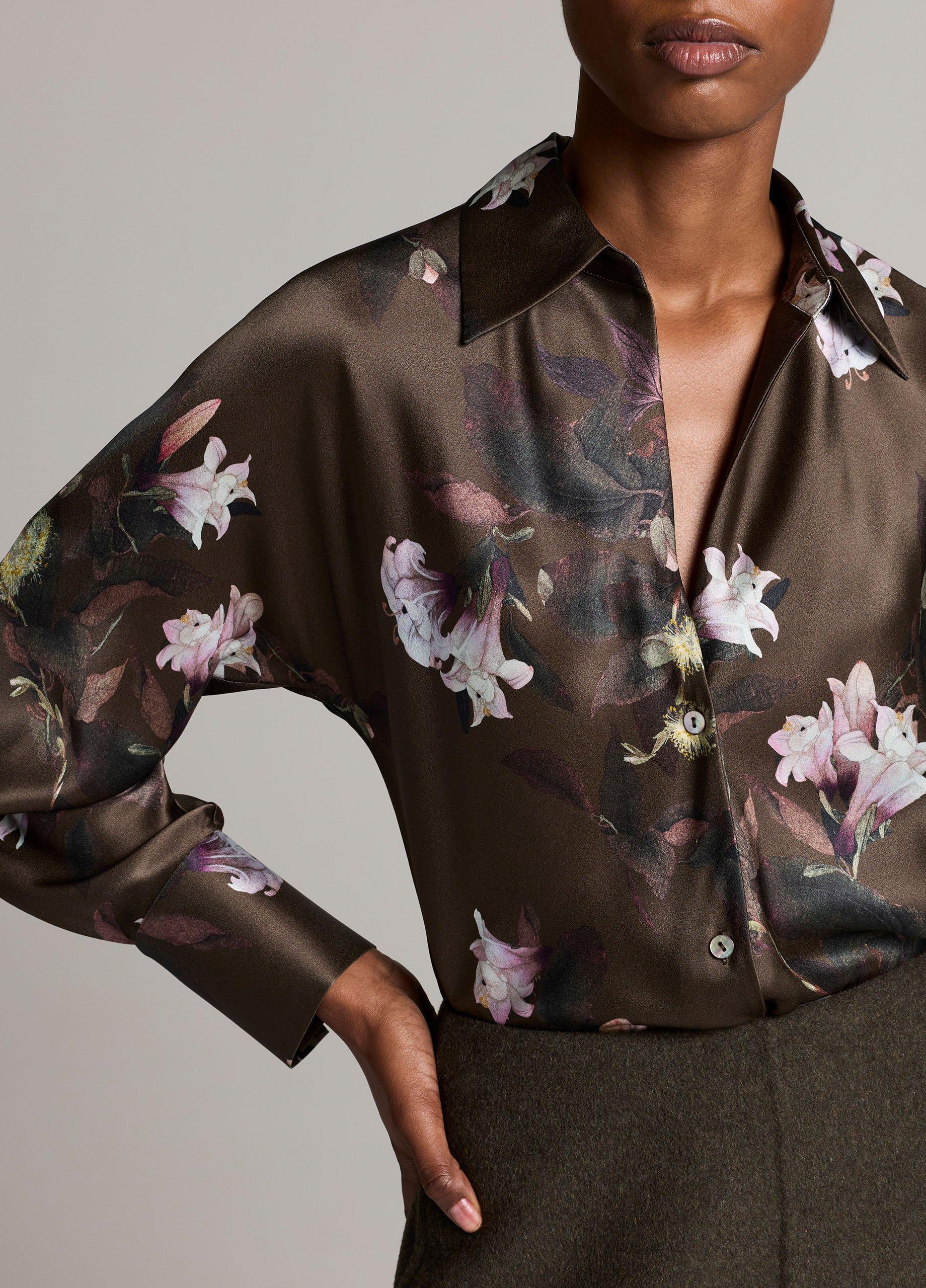 Lily Vine Silk Bias Long-Sleeve Blouse image number 1