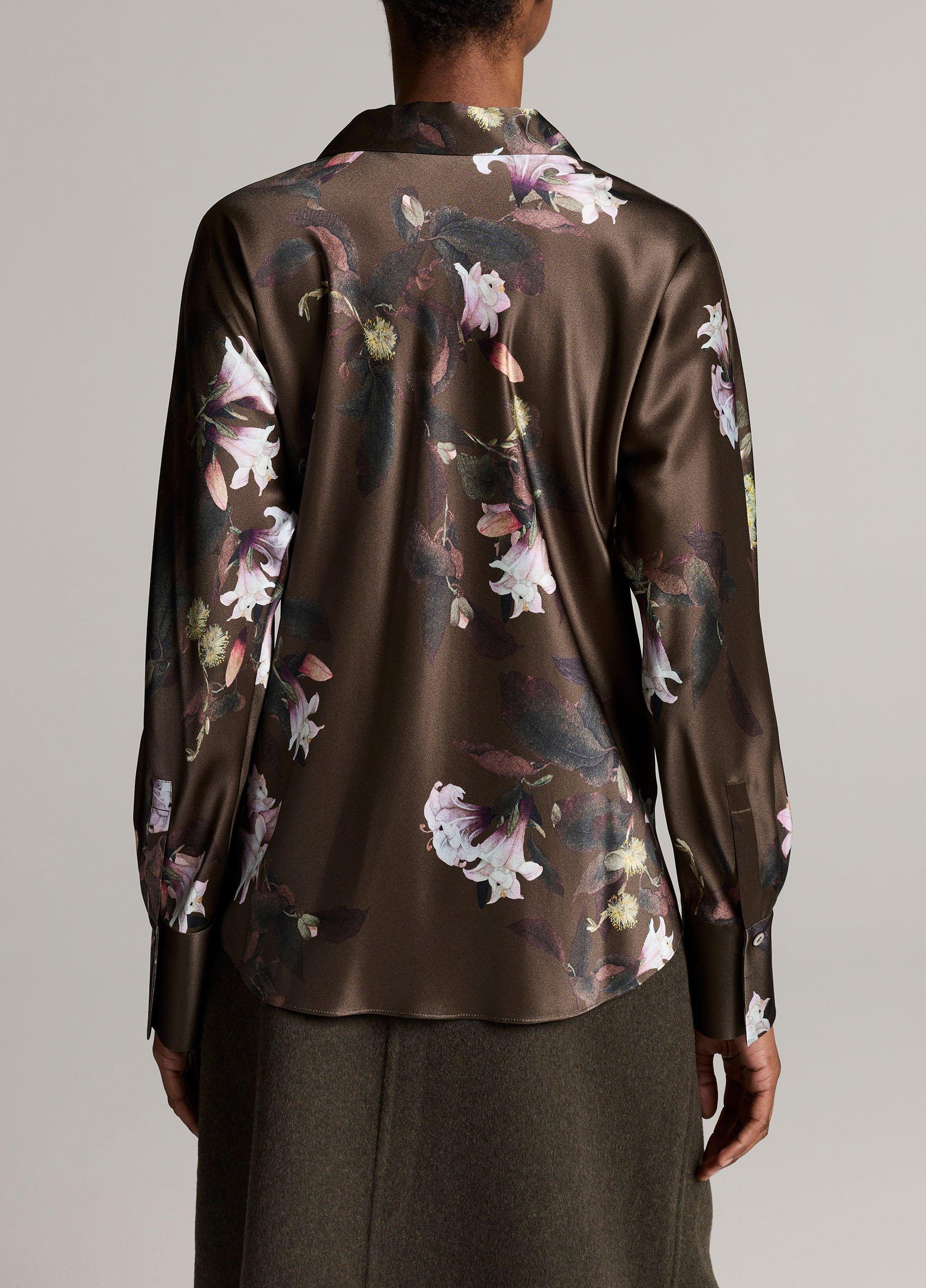 Lily Vine Silk Bias Long-Sleeve Blouse image number 2