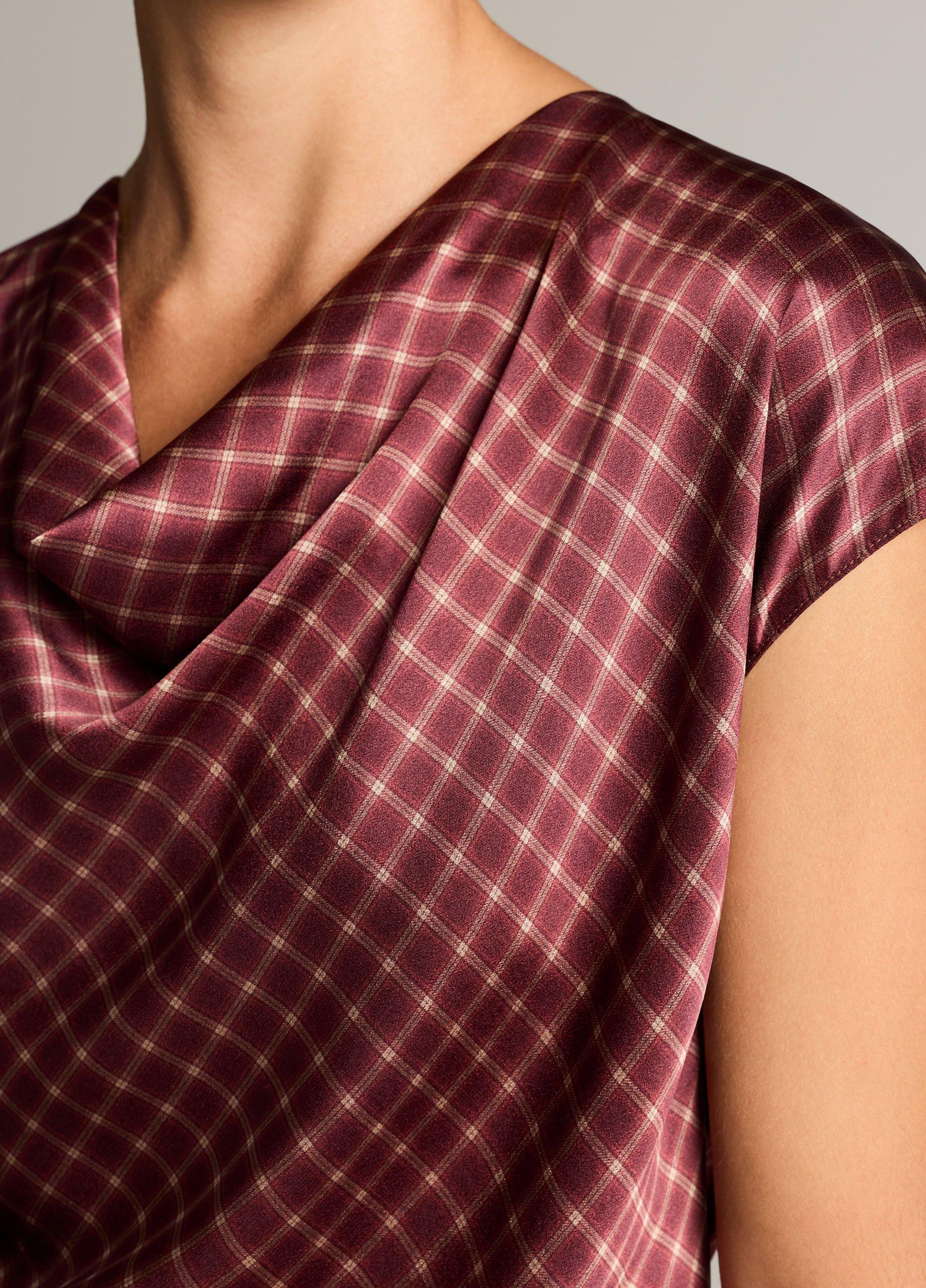 Ombr&eacute; Plaid Silk Satin Cowl-Neck Blouse image number 1
