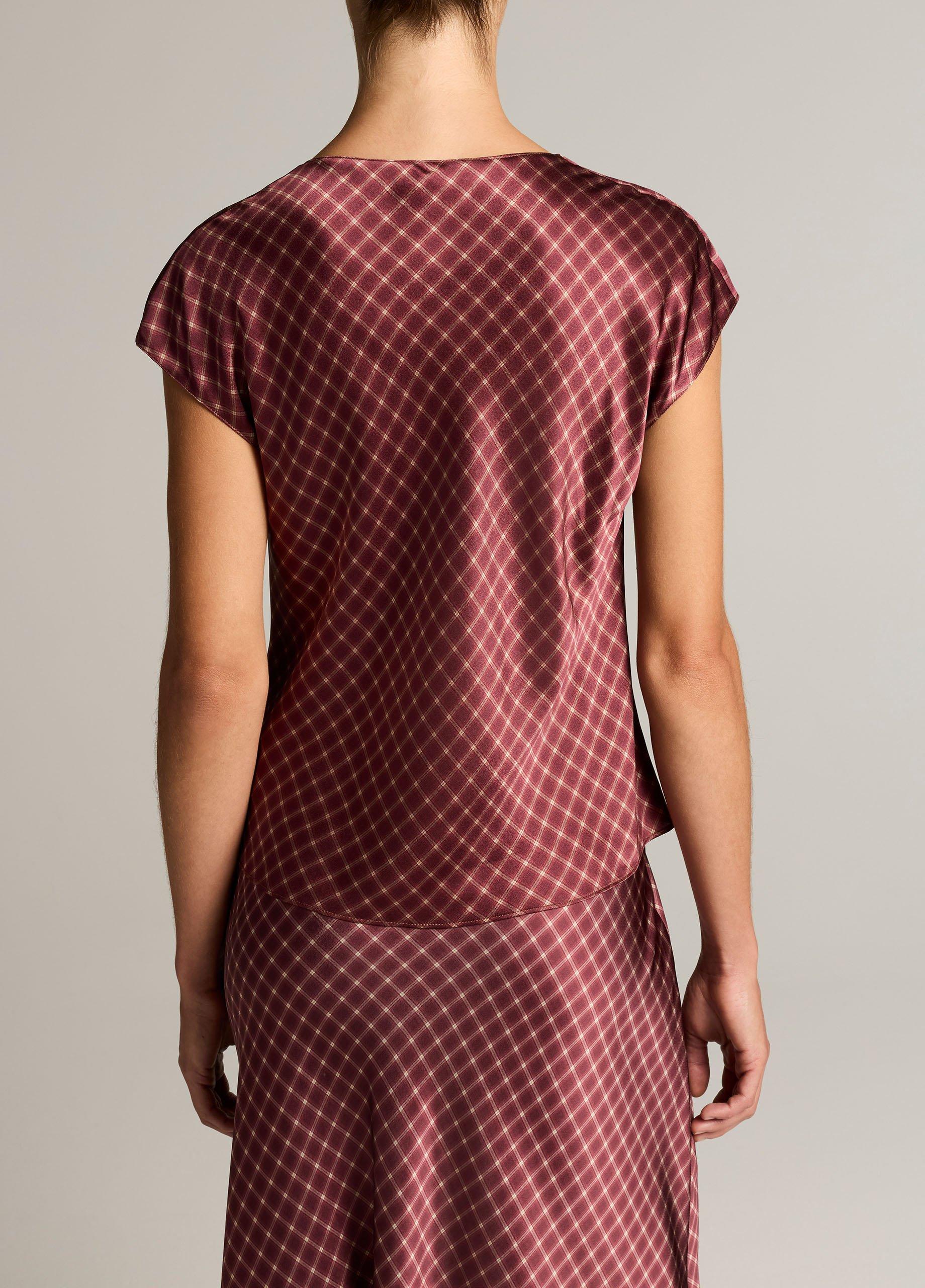 Ombr&eacute; Plaid Silk Satin Cowl-Neck Blouse image number 2