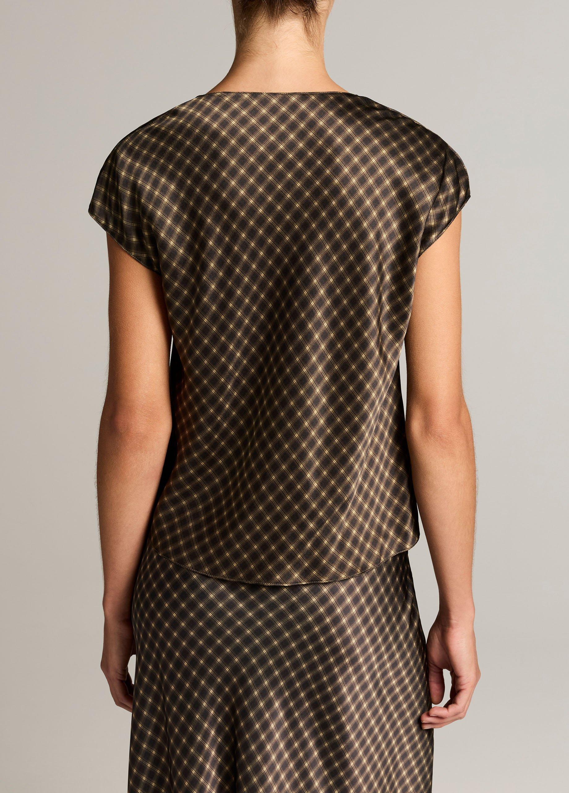 Ombr&eacute; Plaid Silk Satin Cowl-Neck Blouse image number 2