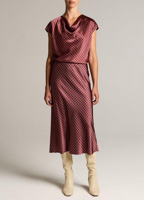 Ombr&eacute; Plaid Lingerie-Trim Satin Slip Skirt