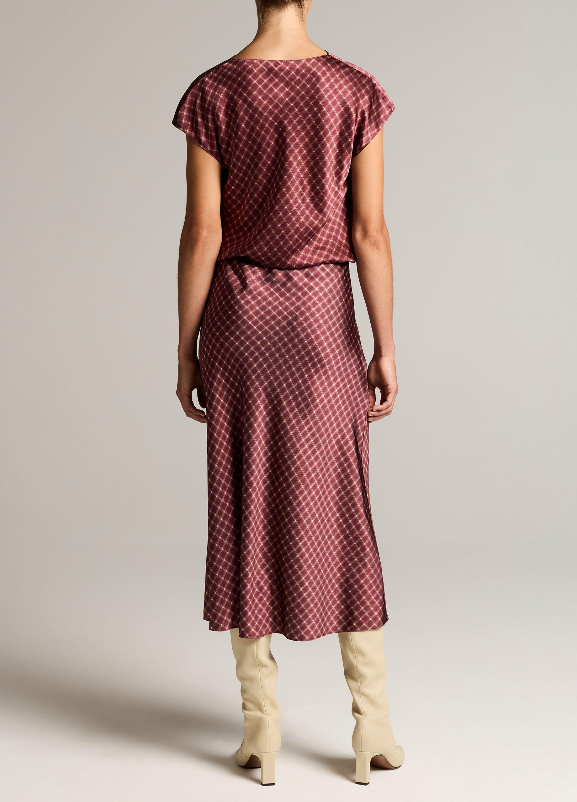 Ombr&eacute; Plaid Lingerie-Trim Satin Slip Skirt image number 2