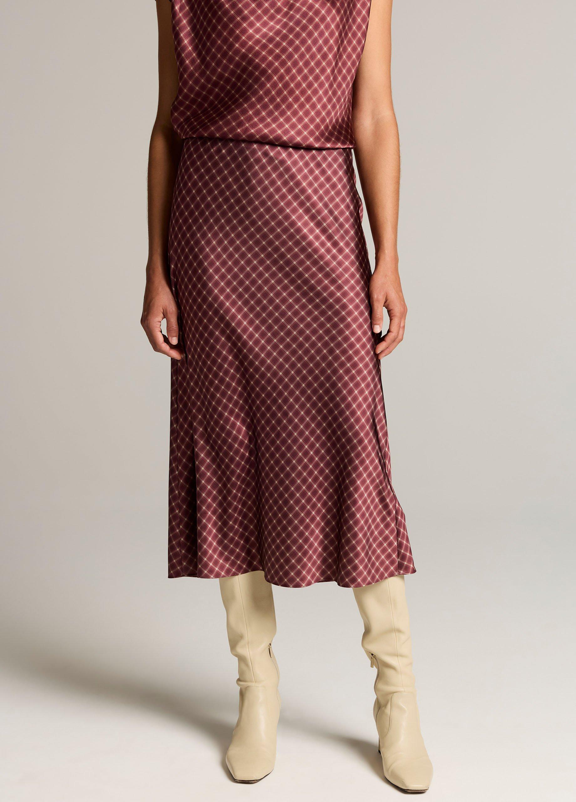 Ombr&eacute; Plaid Lingerie-Trim Satin Slip Skirt image number 3