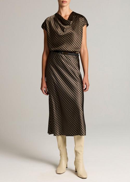 Ombr&eacute; Plaid Lingerie-Trim Satin Slip Skirt
