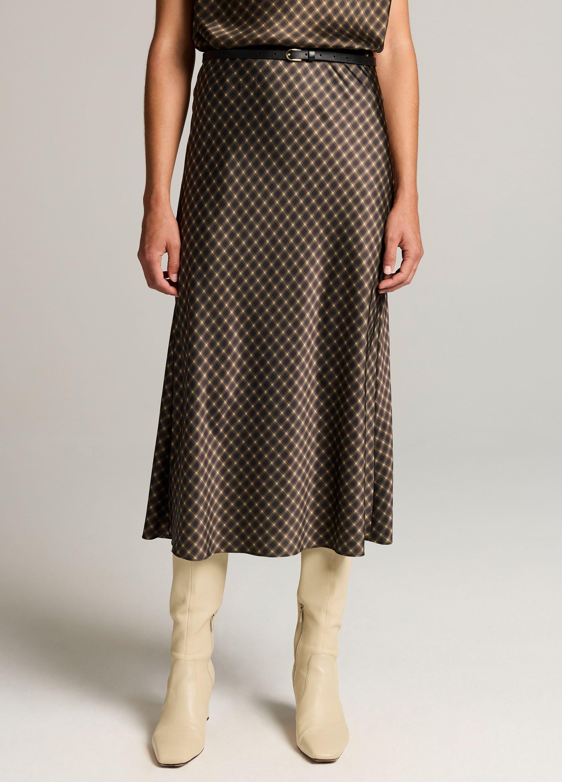 Ombr&eacute; Plaid Lingerie-Trim Satin Slip Skirt image number 3