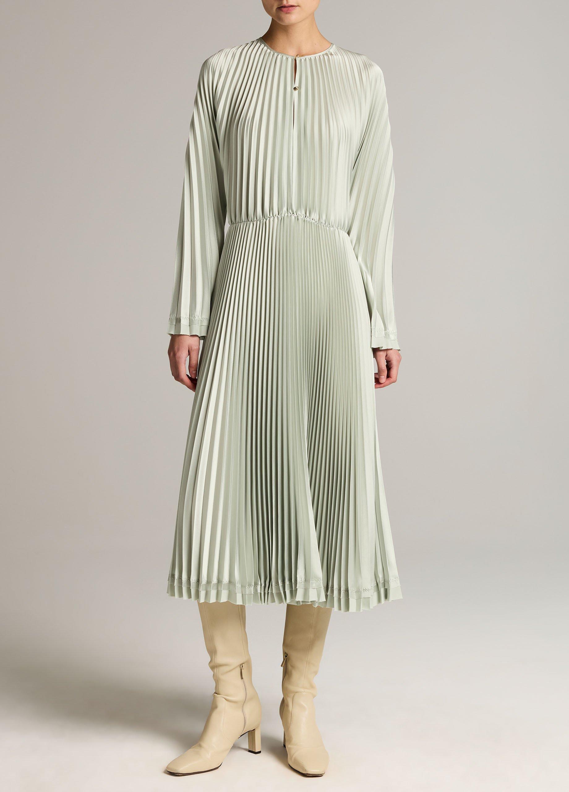 Contrast-Trim Pleated Satin Dress image number 0