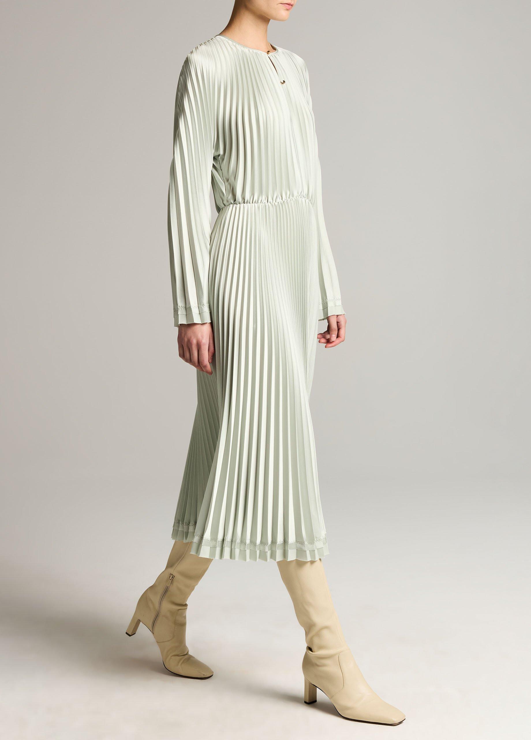 Contrast-Trim Pleated Satin Dress image number 1