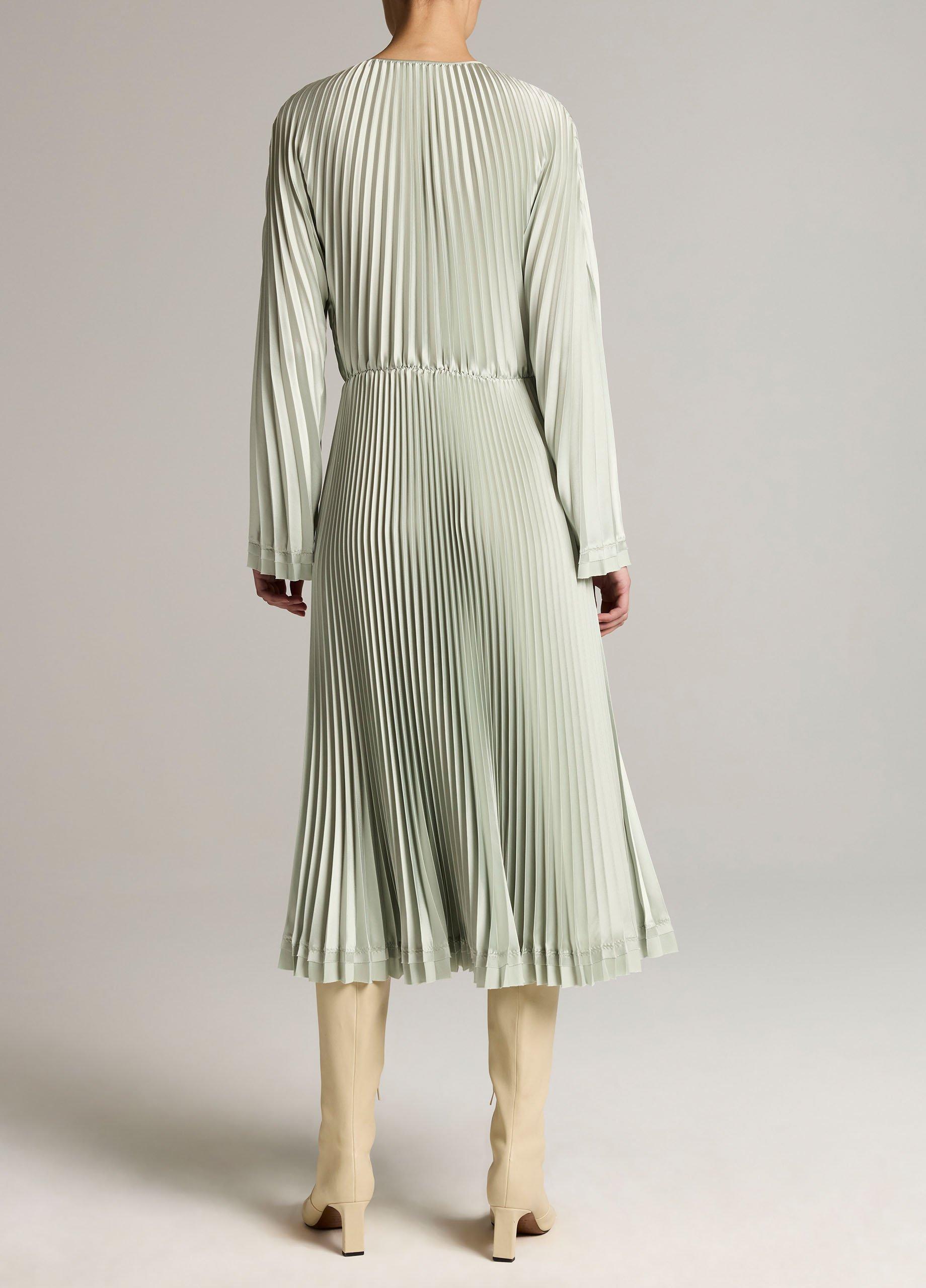 Contrast-Trim Pleated Satin Dress image number 2