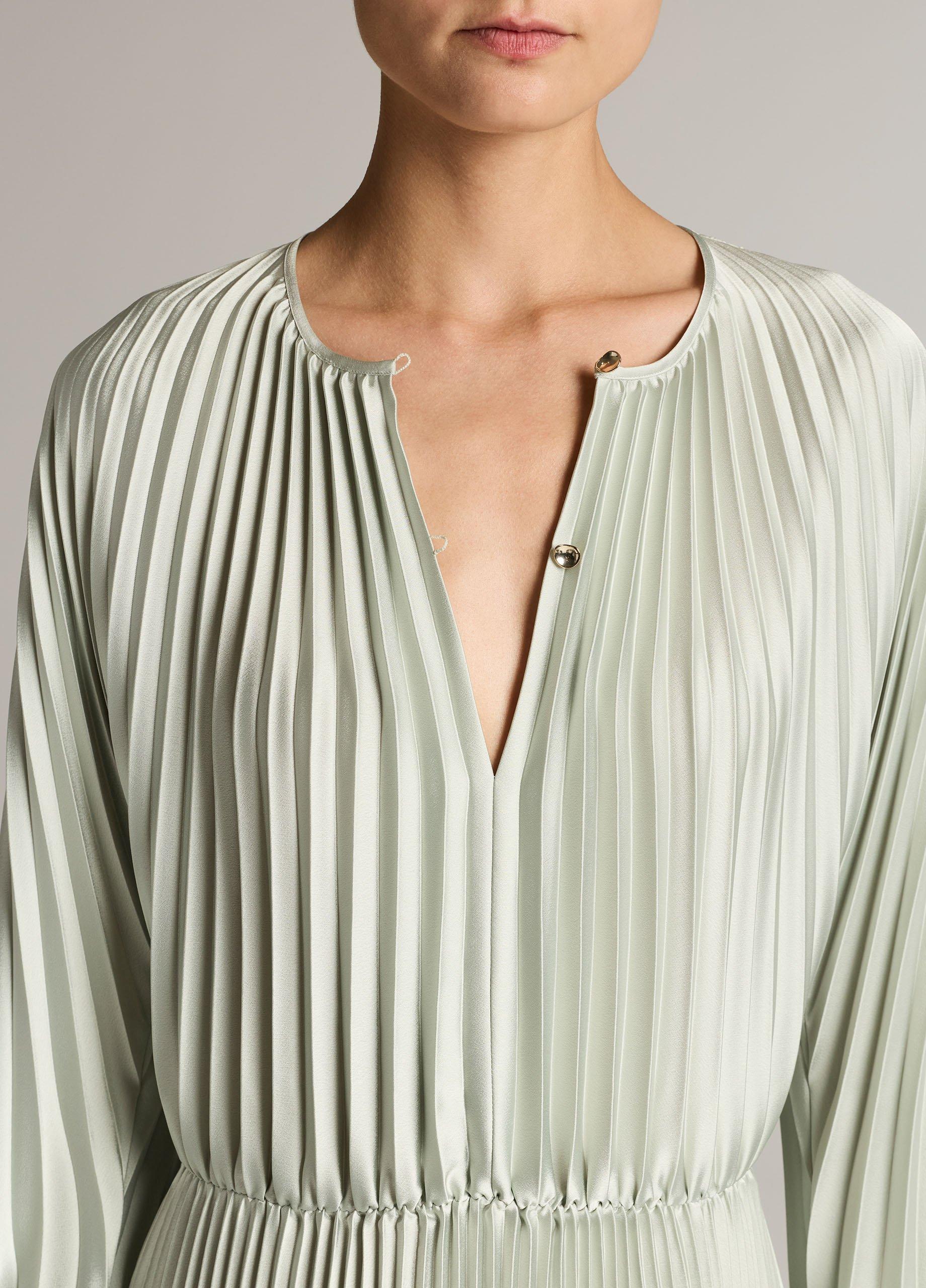 Contrast-Trim Pleated Satin Dress image number 3