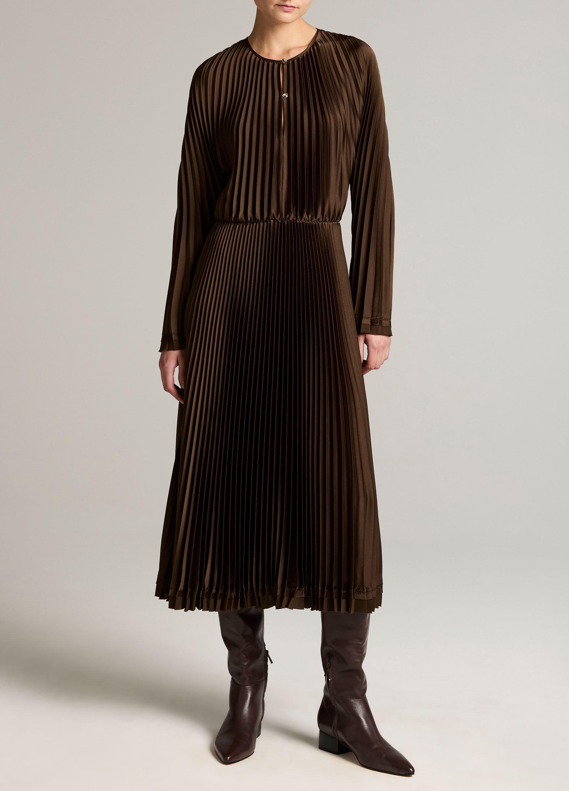 Contrast-Trim Pleated Satin Dress image number 0