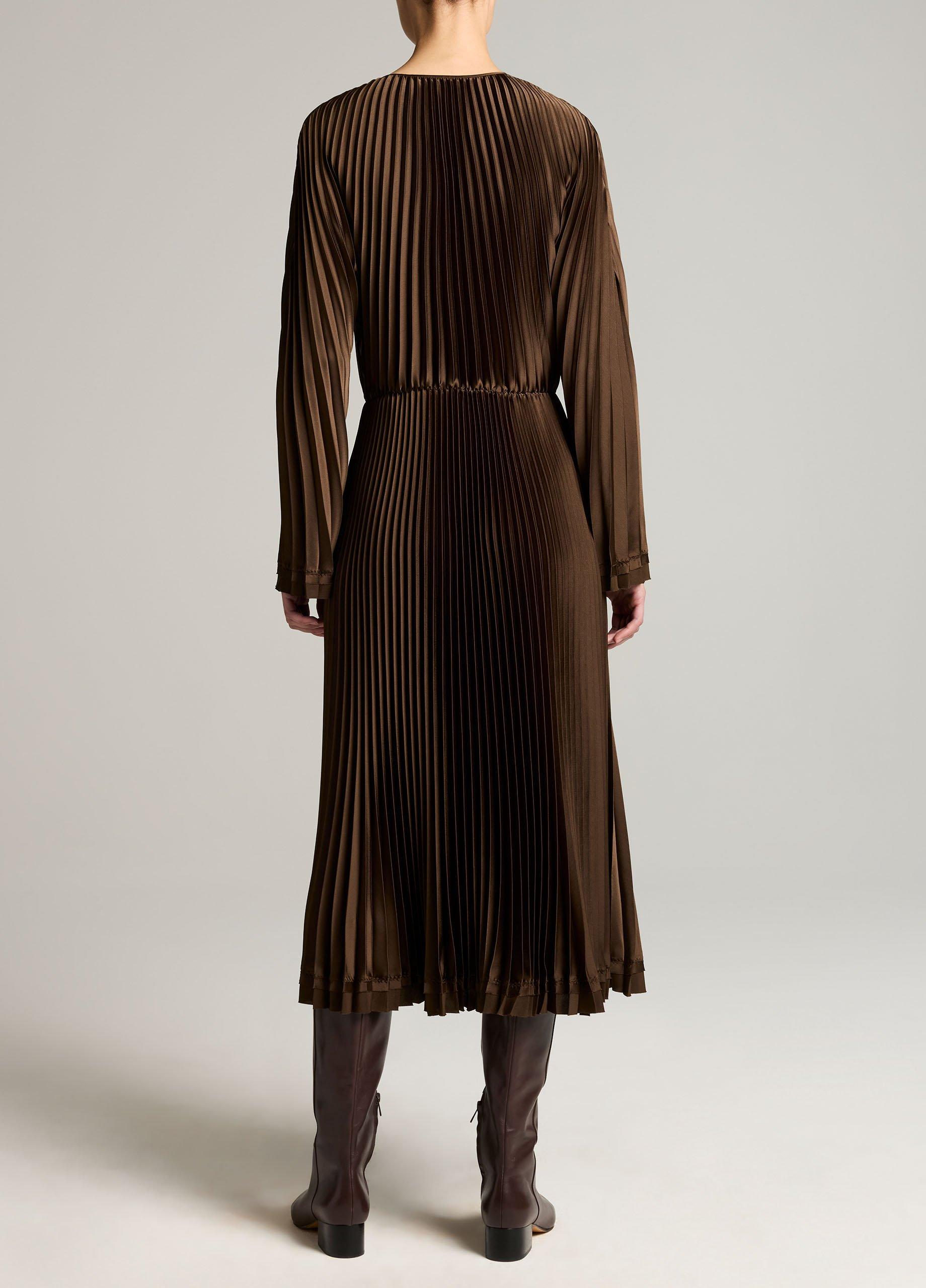 Contrast-Trim Pleated Satin Dress image number 2