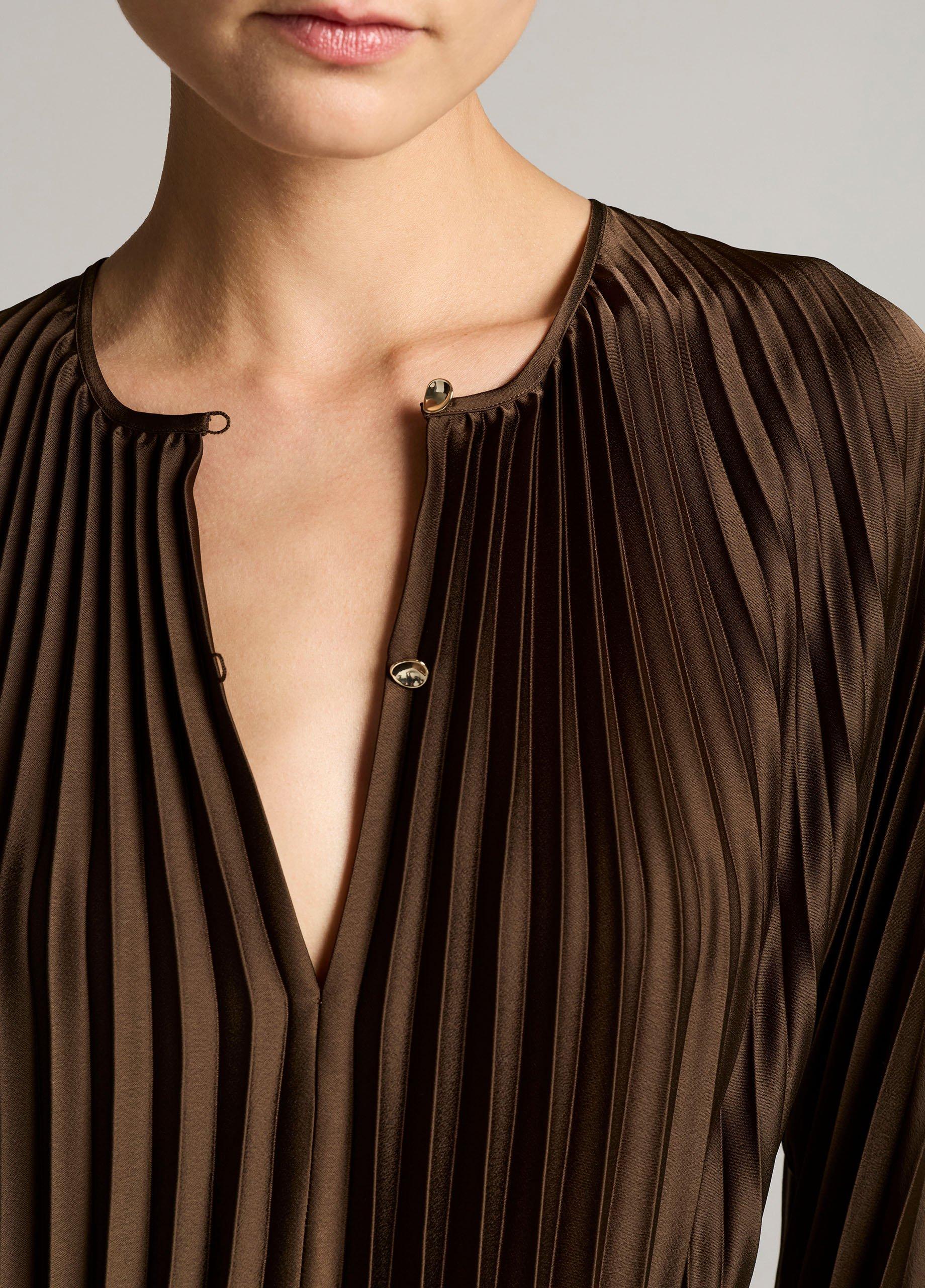 Contrast-Trim Pleated Satin Dress image number 3