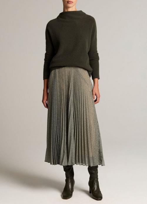 Sheer Houndstooth Pleated Pull-On Skirt