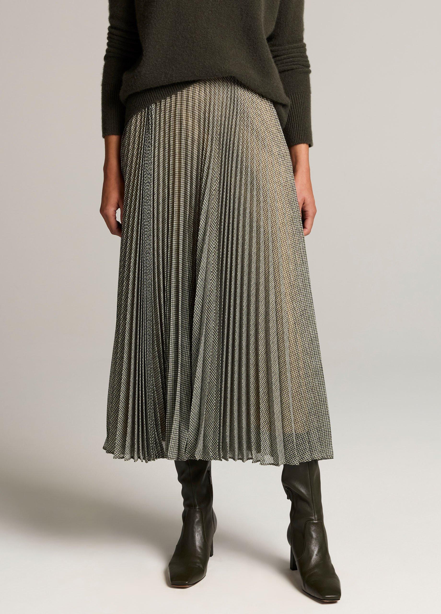 Sheer Houndstooth Pleated Pull-On Skirt image number 3