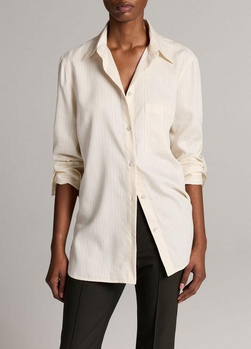 Striped Twill Button-Front Shirt