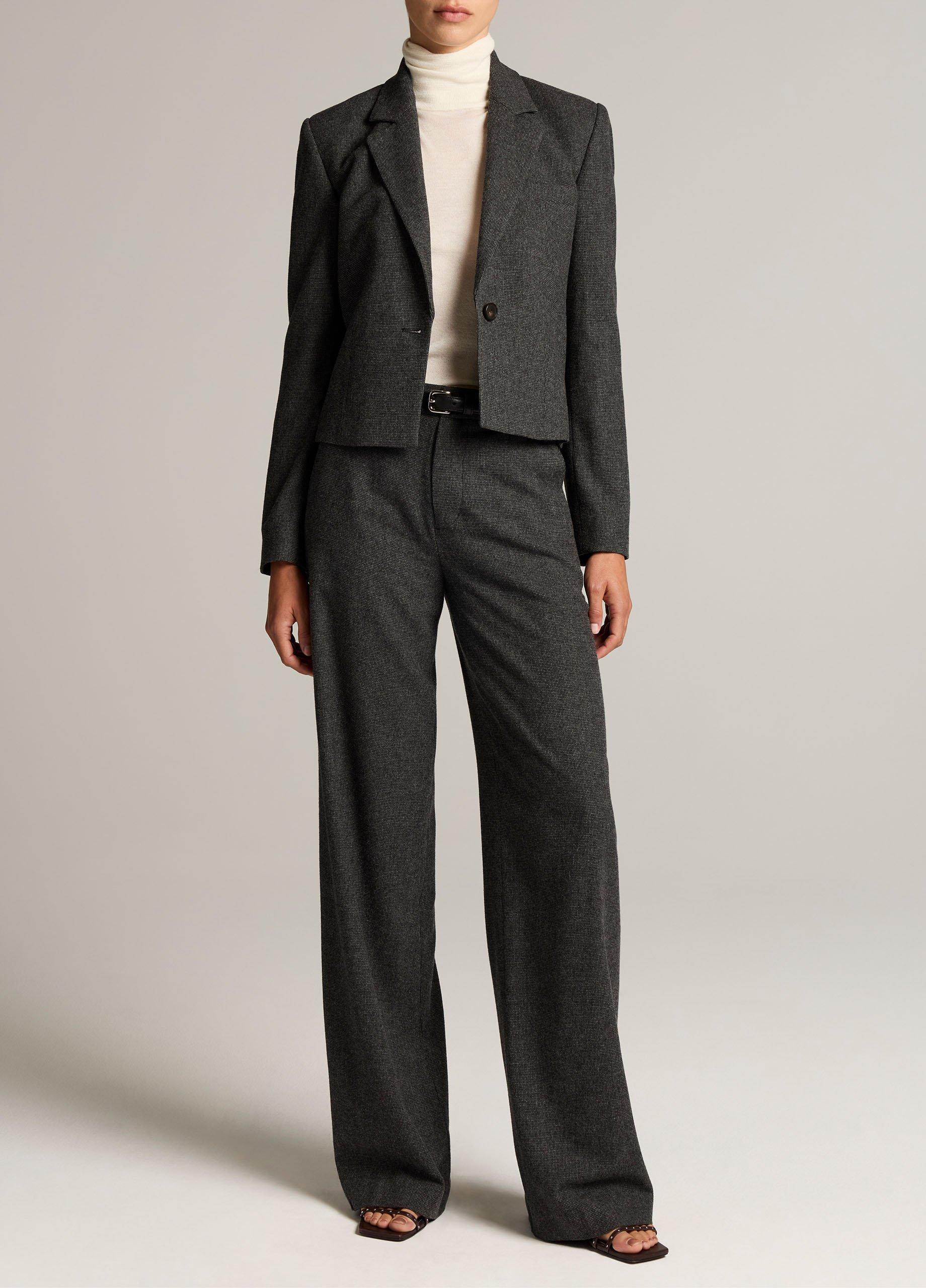 Micro-Houndstooth Italian Wool-Blend Flannel Wide-Leg Trouser image number 0
