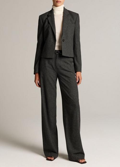 Micro-Houndstooth Italian Wool-Blend Flannel Wide-Leg Trouser