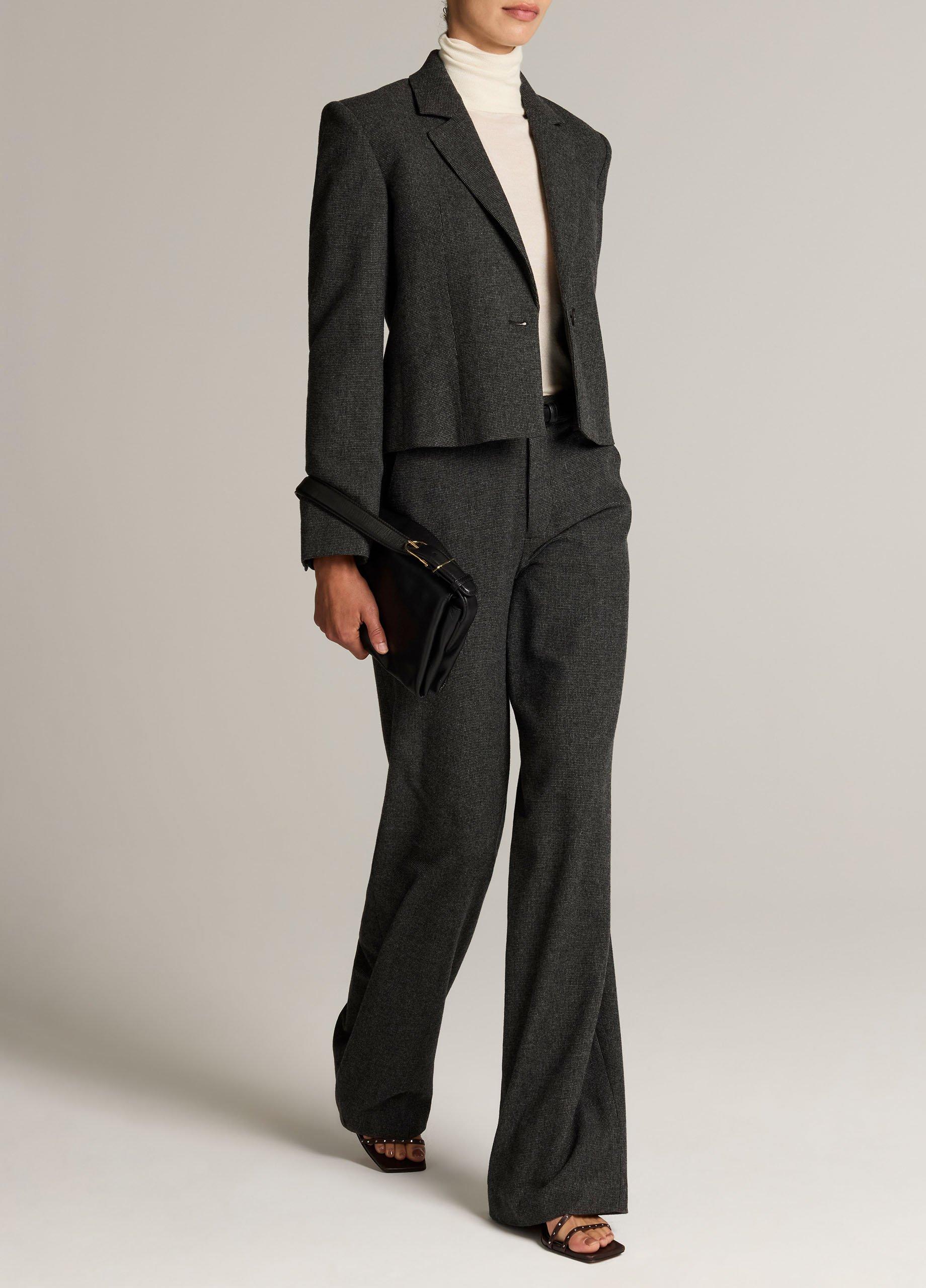 Micro-Houndstooth Italian Wool-Blend Flannel Wide-Leg Trouser image number 1
