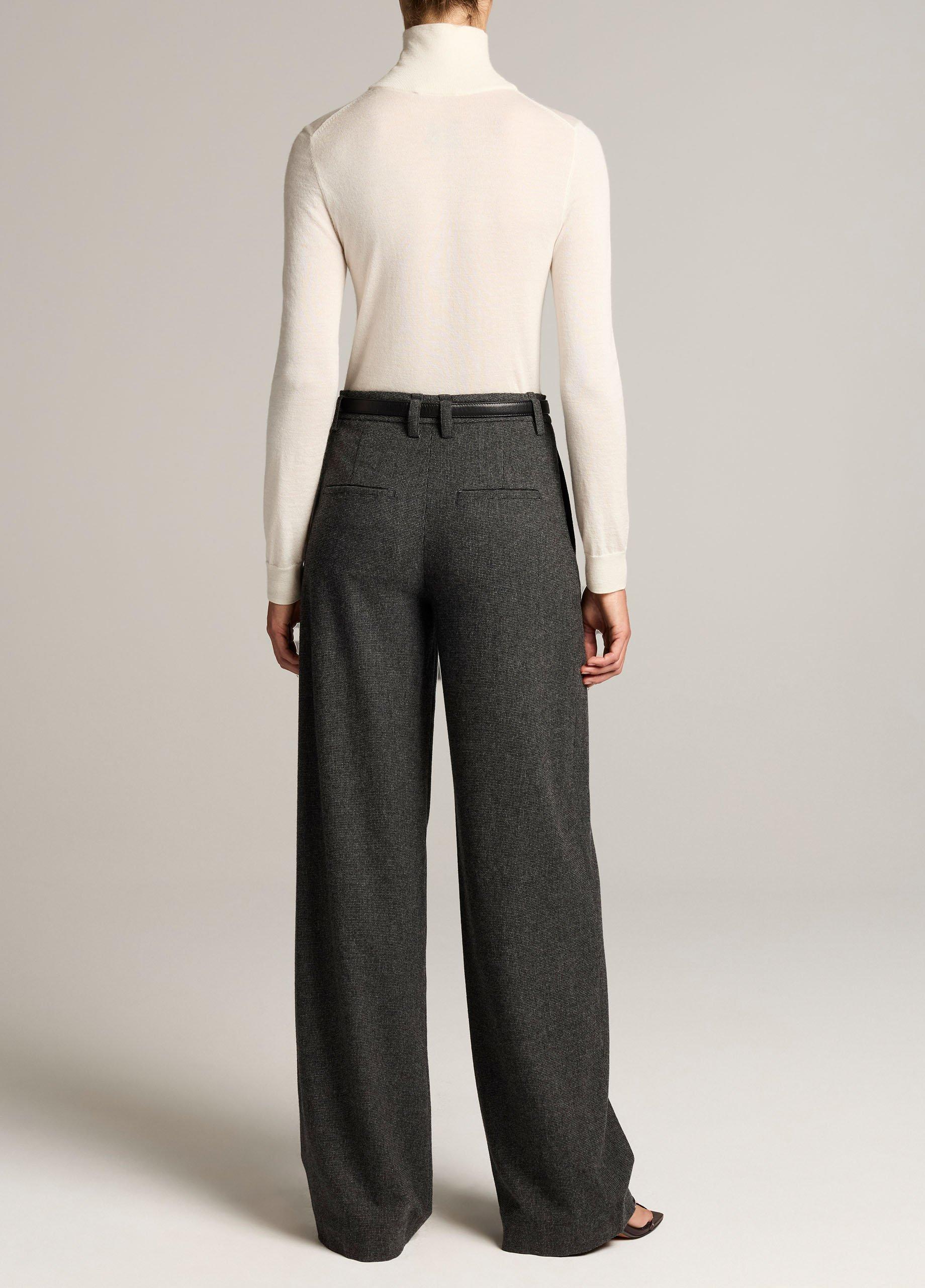 Micro-Houndstooth Italian Wool-Blend Flannel Wide-Leg Trouser image number 2